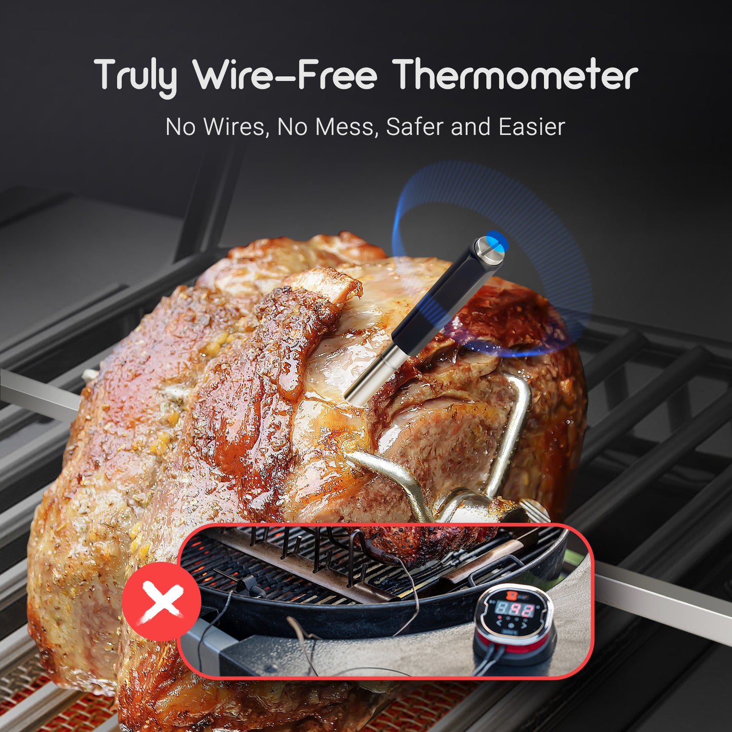TEMPWISE MEAT THERMOMETER Truly Wire-free BBQ Thermometer, Bluetooth 5.0 Meat Thermometer for Oven, Smoker, Grill, Sous Vide, IP67 Waterproof, APP Control